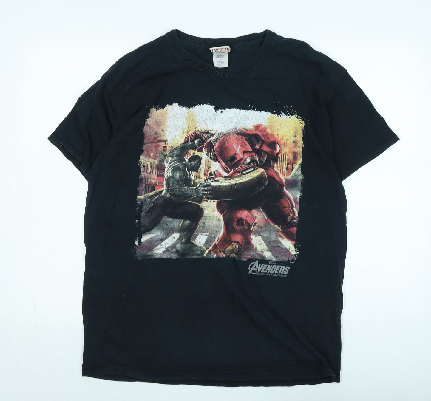 The Avengers Mens Black Cotton T-Shirt Size L Crew Neck - Logo - The Avengers