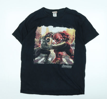 The Avengers Mens Black Cotton T-Shirt Size L Crew Neck - Logo - The Avengers