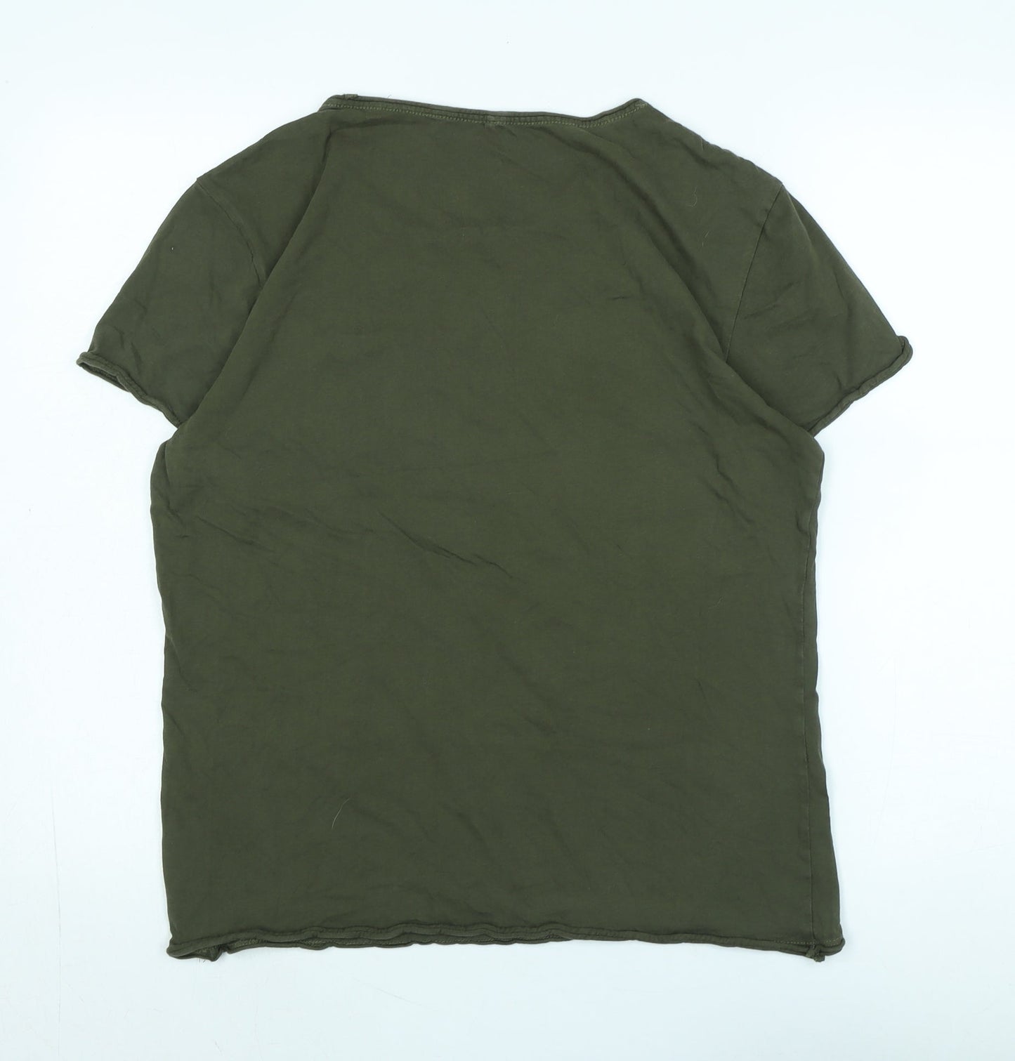 Blend Womens Green Cotton Basic T-Shirt Size L Scoop Neck - Logo