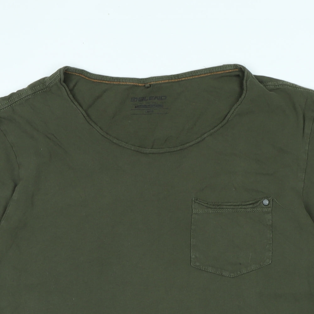 Blend Womens Green Cotton Basic T-Shirt Size L Scoop Neck - Logo