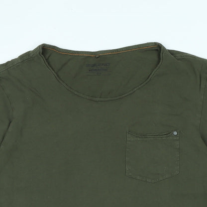 Blend Womens Green Cotton Basic T-Shirt Size L Scoop Neck - Logo