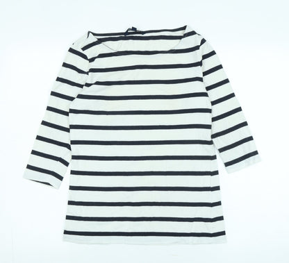 French Connection Womens White Cotton Jersey T-Shirt Size M Boat Neck - Logo