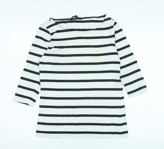 French Connection Womens White Cotton Jersey T-Shirt Size M Boat Neck - Logo