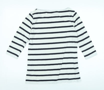 French Connection Womens White Cotton Jersey T-Shirt Size M Boat Neck - Logo