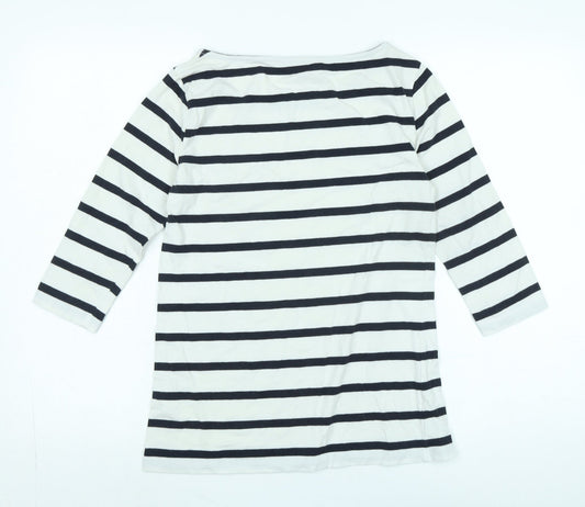 French Connection Womens White Cotton Jersey T-Shirt Size M Boat Neck - Logo