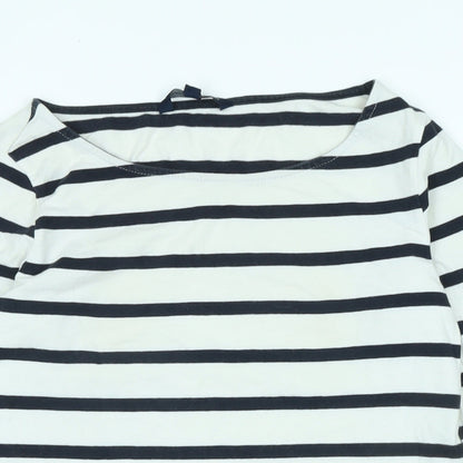 French Connection Womens White Cotton Jersey T-Shirt Size M Boat Neck - Logo