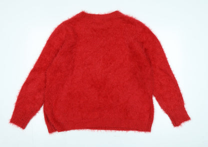 Klass Womens Red Crew Neck Polyacrylate Fibre Pullover Jumper Size L - Logo - Penguin in Sequins