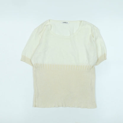 lofela Womens Ivory Scoop Neck Silk Blend Pullover Jumper Size S - Logo