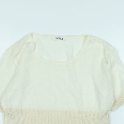lofela Womens Ivory Scoop Neck Silk Blend Pullover Jumper Size S - Logo