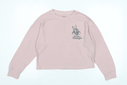 Disney Womens Pink Crew Neck Polyester Pullover Jumper Size XS - Logo - Thumper