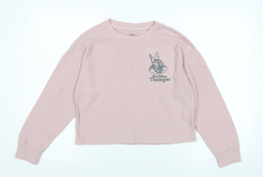 Disney Womens Pink Crew Neck Polyester Pullover Jumper Size XS - Logo - Thumper