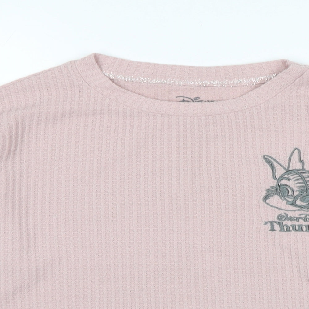Disney Womens Pink Crew Neck Polyester Pullover Jumper Size XS - Logo - Thumper