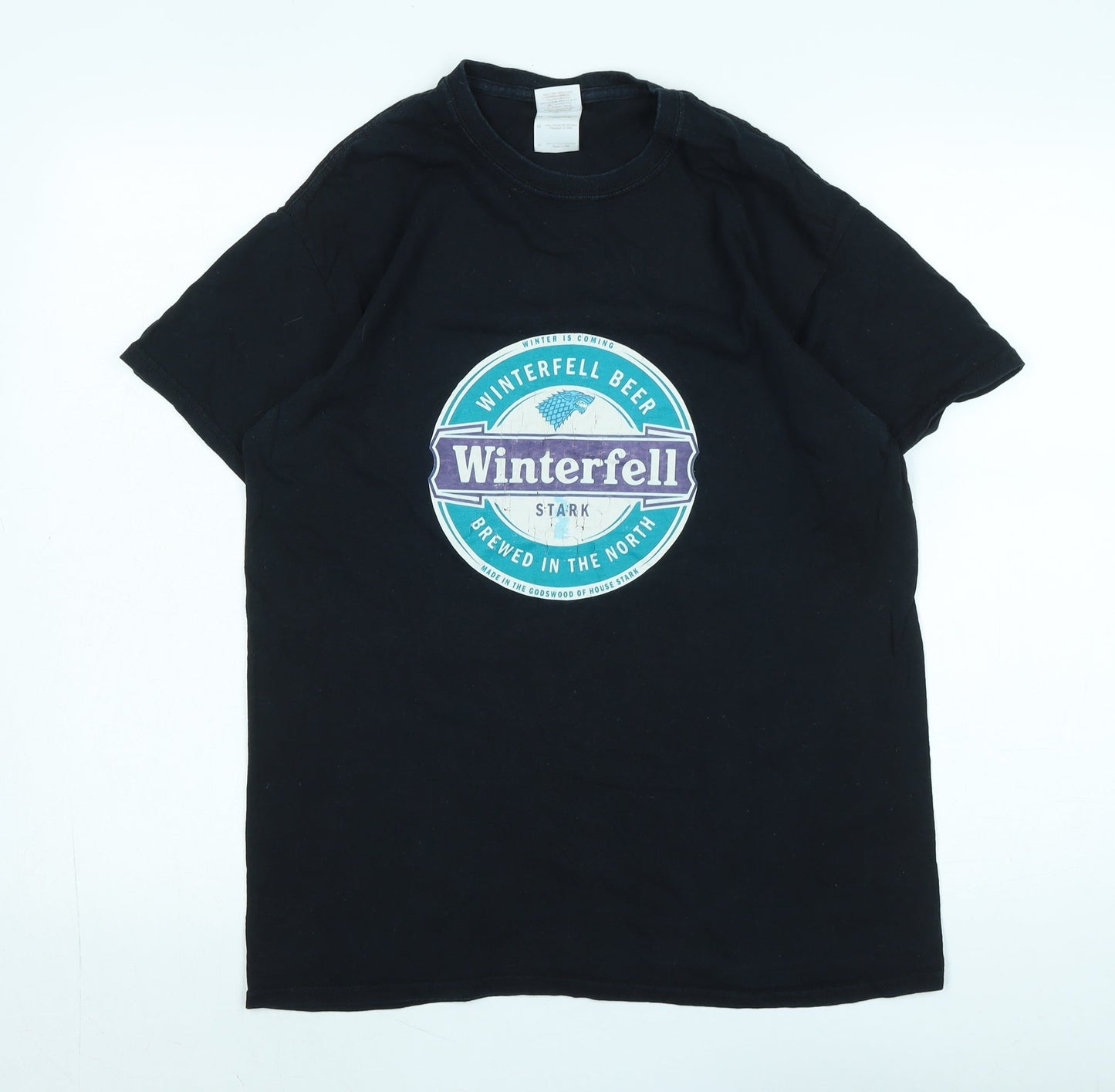 Winterfell Mens Black Cotton T-Shirt Size M Crew Neck - Logo - Winterfell Beer