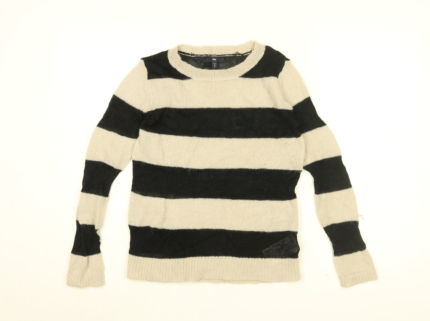 Gap Womens White Round Neck Striped Viscose Pullover Jumper Size S