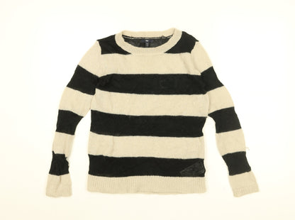 Gap Womens White Round Neck Striped Viscose Pullover Jumper Size S