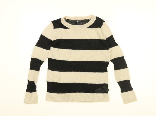 Gap Womens White Round Neck Striped Viscose Pullover Jumper Size S