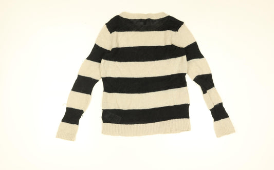 Gap Womens White Round Neck Striped Viscose Pullover Jumper Size S