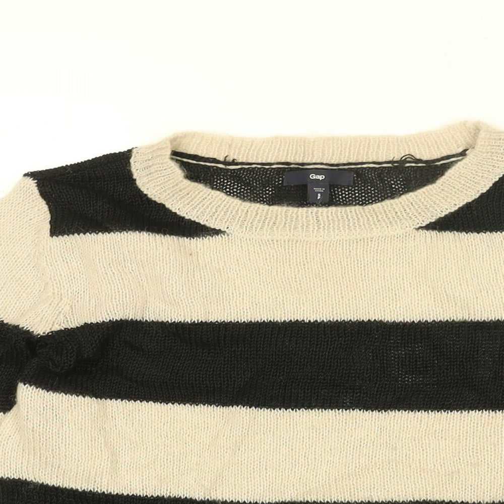 Gap Womens White Round Neck Striped Viscose Pullover Jumper Size S