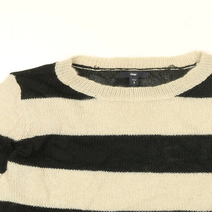 Gap Womens White Round Neck Striped Viscose Pullover Jumper Size S