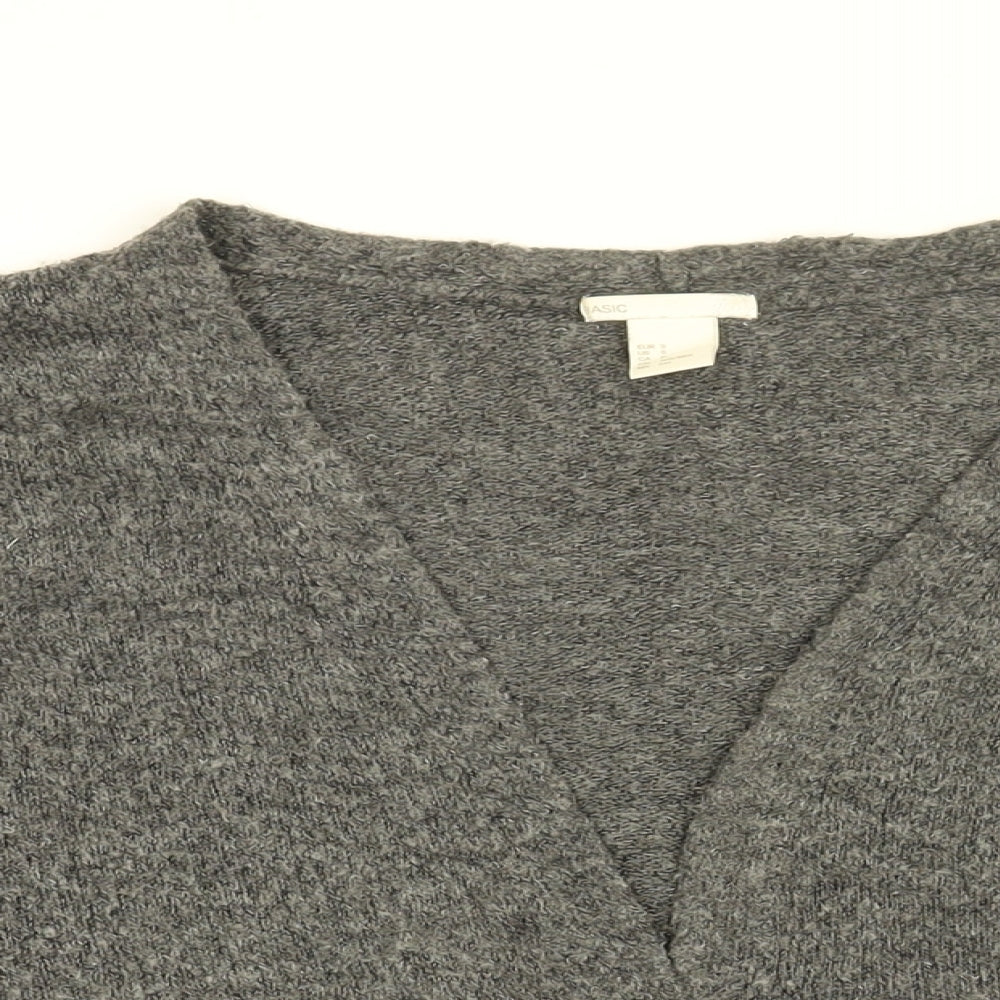 H&M Womens Grey V-Neck Acrylic Cardigan Jumper Size S