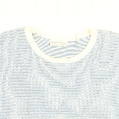 Cotswold Collection Womens Blue Striped Cotton Basic T-Shirt Size L Round Neck
