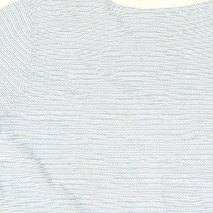 Cotswold Collection Womens Blue Striped Cotton Basic T-Shirt Size L Round Neck