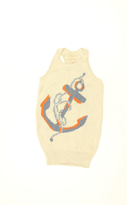 Gap Girls Beige Geometric Cotton Shift Size 8-9 Years Round Neck Pullover - Anchor Print