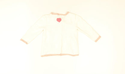 Tahari Girls White Geometric Cotton Cardigan Jumper Size 6-9 Months Button - Bunny Embroidery