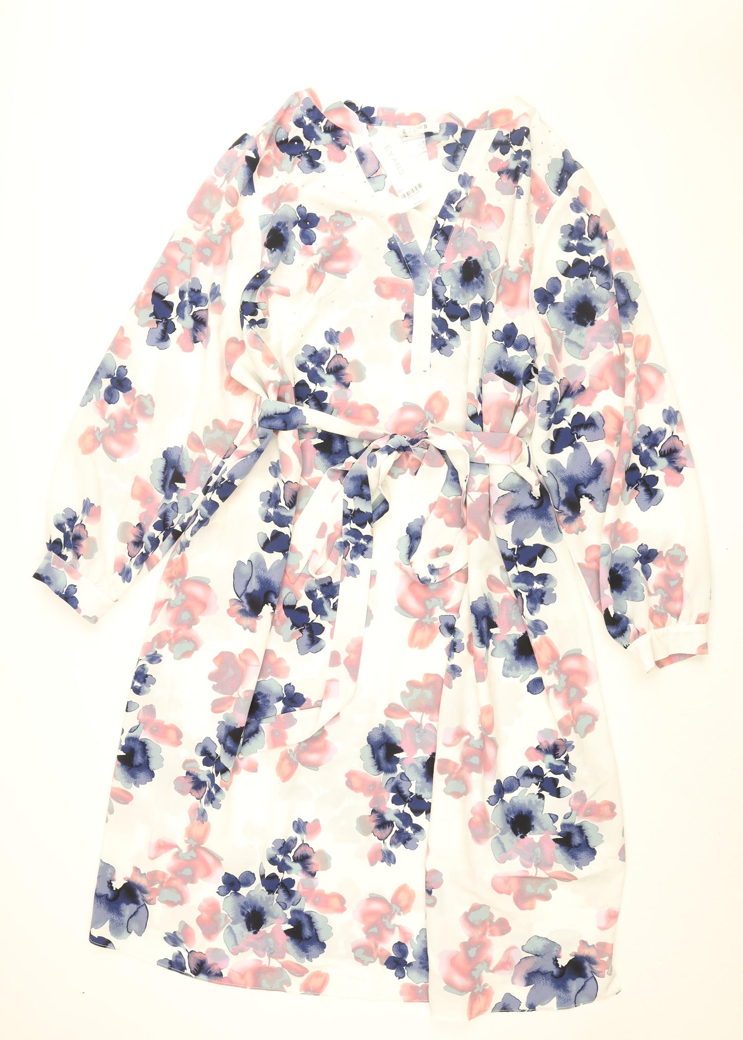 Evans Womens White Floral Polyester Shift Size 28 V-Neck Pullover