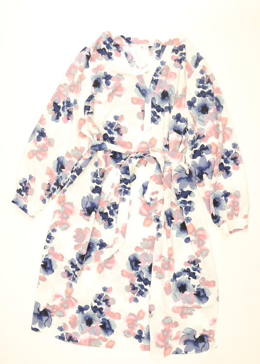 Evans Womens White Floral Polyester Shift Size 28 V-Neck Pullover