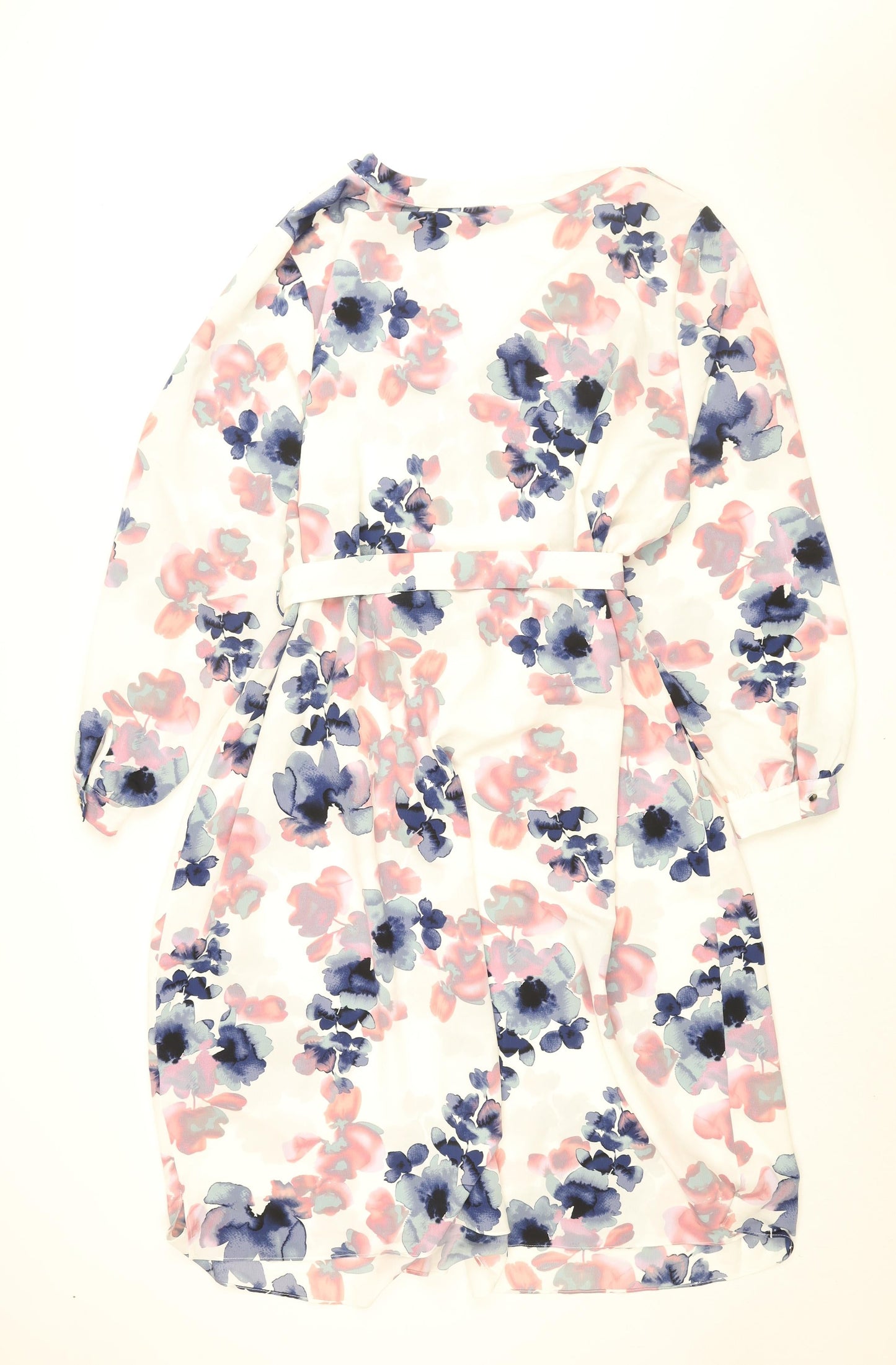 Evans Womens White Floral Polyester Shift Size 28 V-Neck Pullover