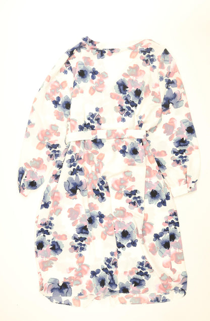 Evans Womens White Floral Polyester Shift Size 28 V-Neck Pullover