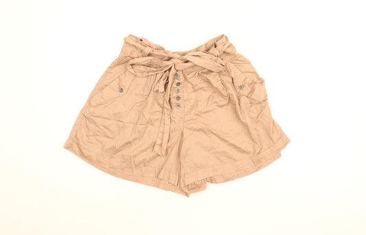 French Connection Womens Pink Cotton Paperbag Shorts Size 6 L5 in Regular Button - Belted