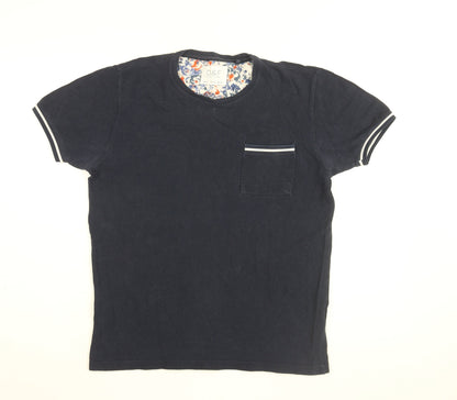 Denim & Flower Mens Blue Cotton T-Shirt Size M Round Neck