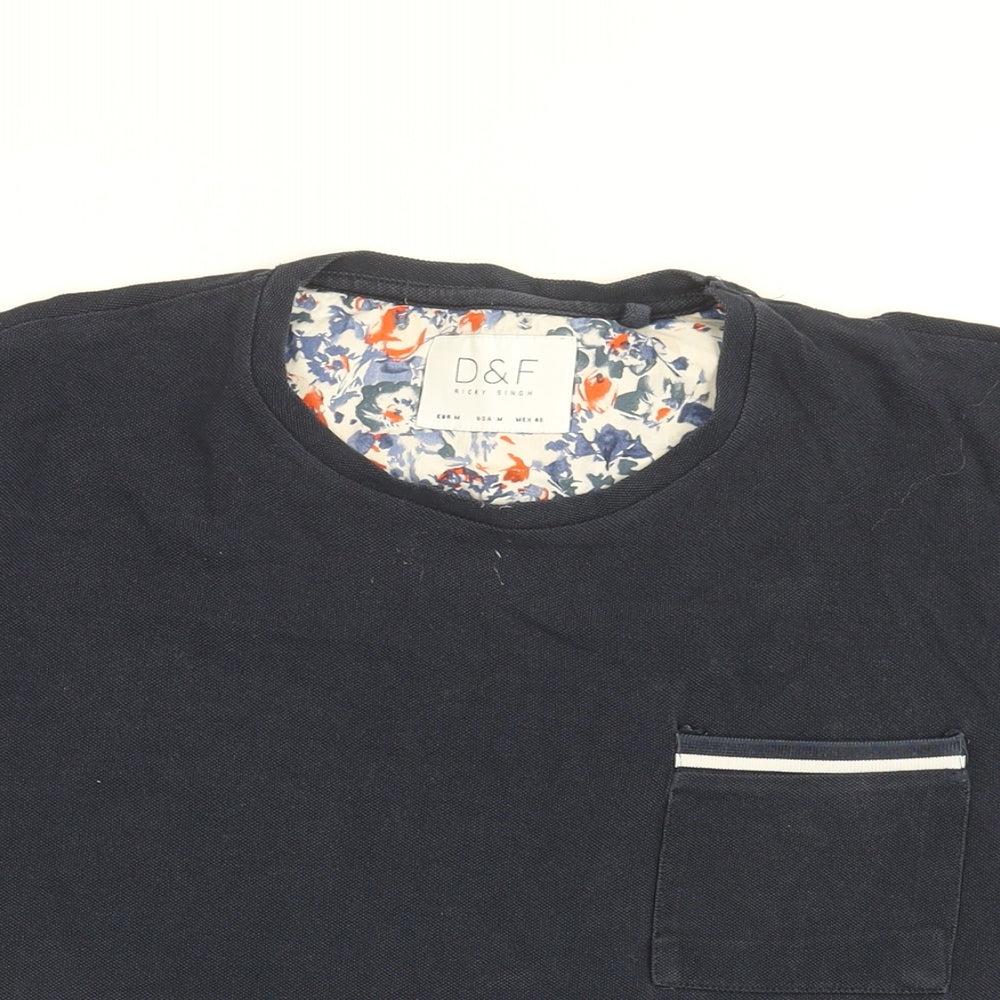 Denim & Flower Mens Blue Cotton T-Shirt Size M Round Neck