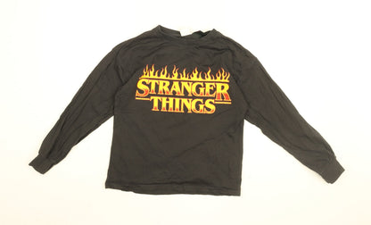 Stranger Things Girls Black Cotton Basic T-Shirt Size 11-12 Years Round Neck Pullover - STRANGER THINGS