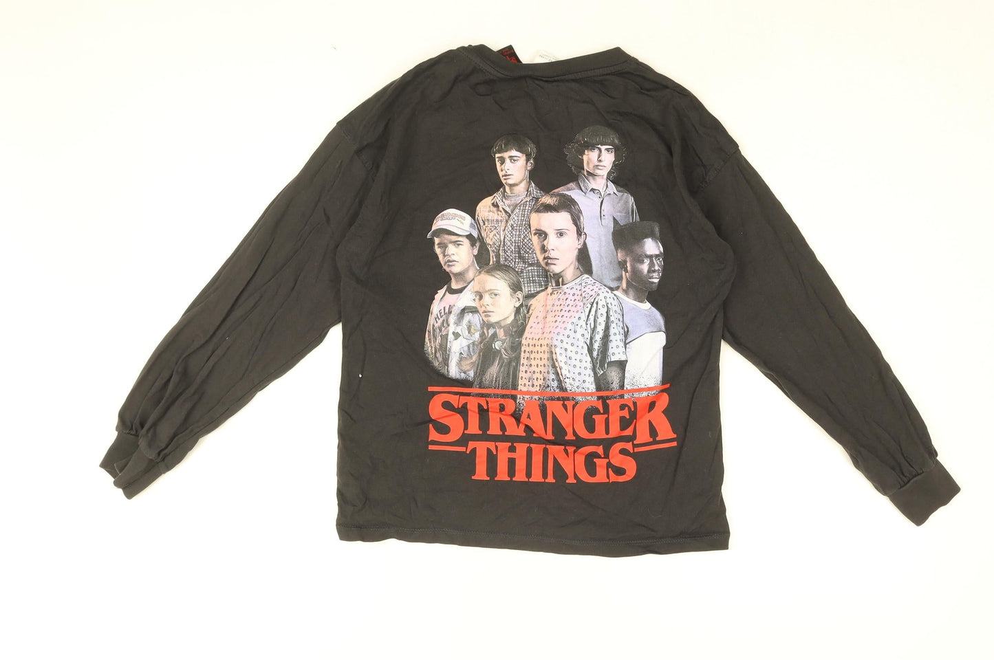 Stranger Things Girls Black Cotton Basic T-Shirt Size 11-12 Years Round Neck Pullover - STRANGER THINGS