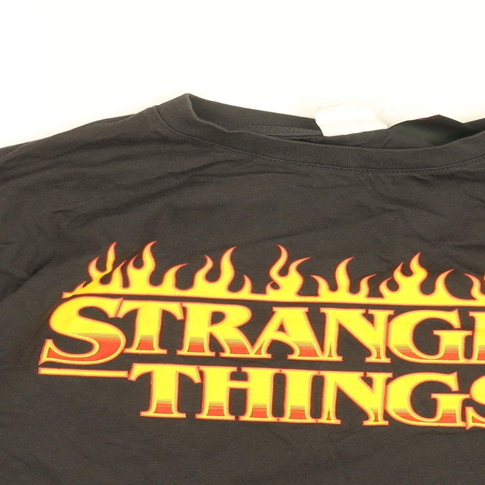 Stranger Things Girls Black Cotton Basic T-Shirt Size 11-12 Years Round Neck Pullover - STRANGER THINGS