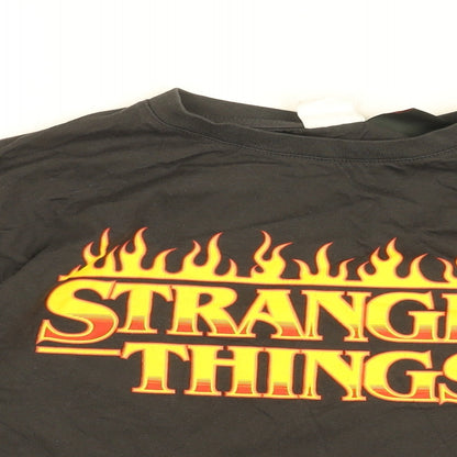Stranger Things Girls Black Cotton Basic T-Shirt Size 11-12 Years Round Neck Pullover - STRANGER THINGS