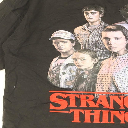 Stranger Things Girls Black Cotton Basic T-Shirt Size 11-12 Years Round Neck Pullover - STRANGER THINGS
