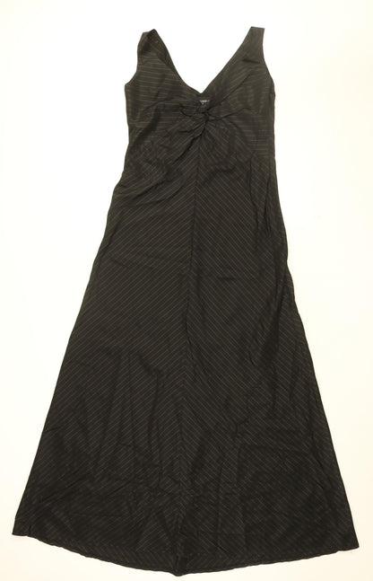 James Lakeland Womens Black Striped Polyester A-Line Size 14 V-Neck Zip