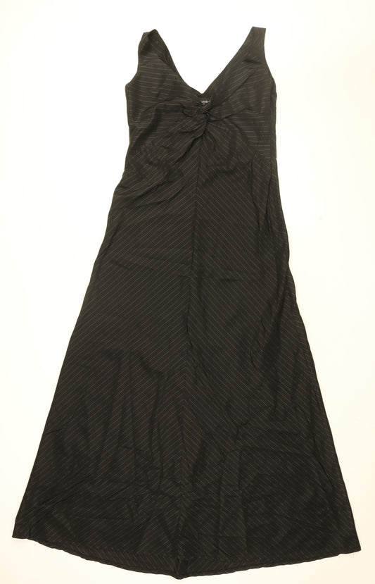 James Lakeland Womens Black Striped Polyester A-Line Size 14 V-Neck Zip