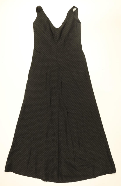 James Lakeland Womens Black Striped Polyester A-Line Size 14 V-Neck Zip