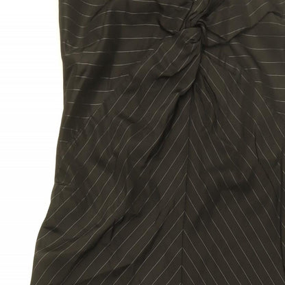 James Lakeland Womens Black Striped Polyester A-Line Size 14 V-Neck Zip
