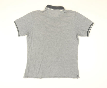 Maine Mens Blue Cotton Polo Size M Collared Button