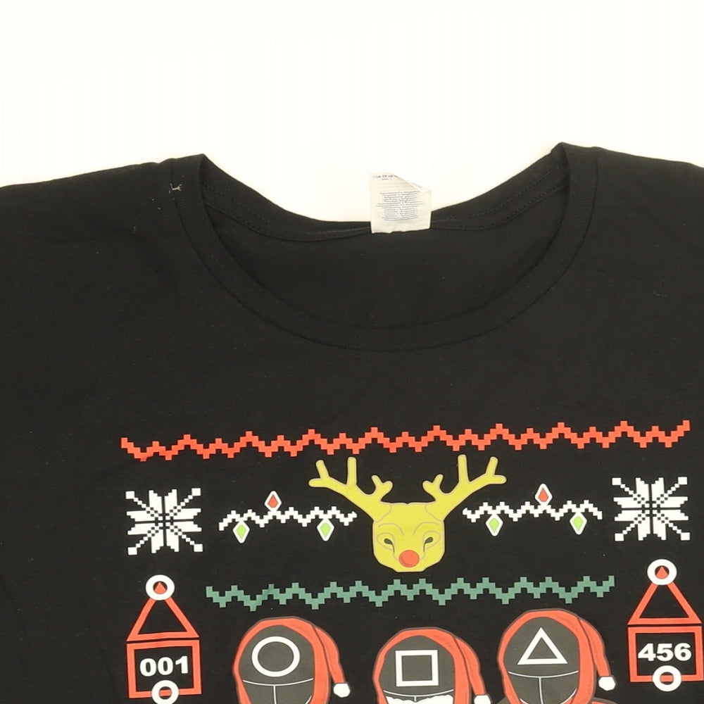 Squid Games Mens Black Cotton T-Shirt Size XL Round Neck - Merry Squidmas