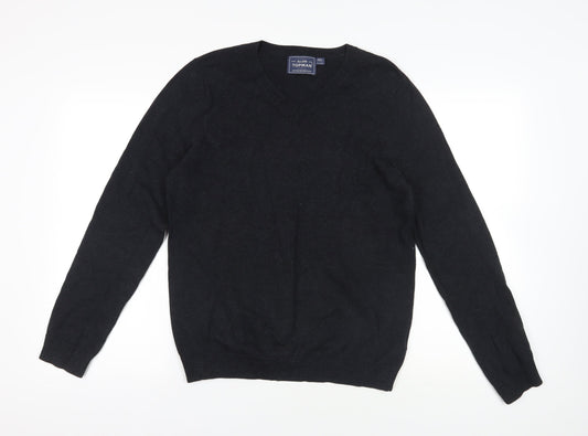Topman Black V-Neck Cotton Jumper in Size M