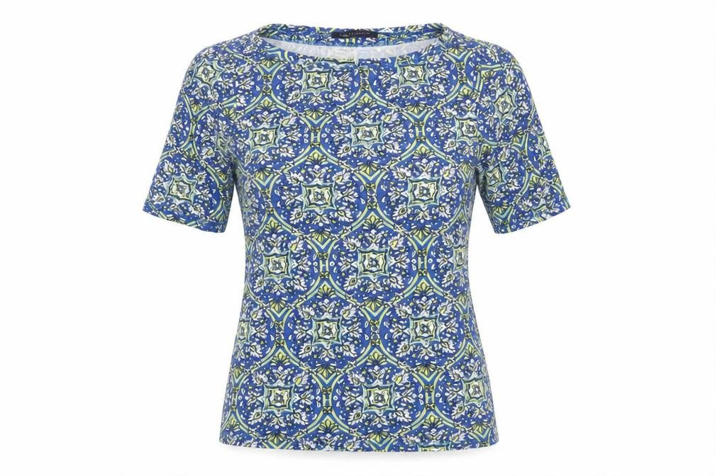 Marks and Spencer Blue Geometric Crew Neck T-Shirt, Size 8