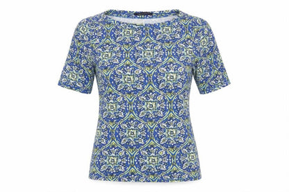 Marks and Spencer Blue Geometric Crew Neck T-Shirt, Size 8