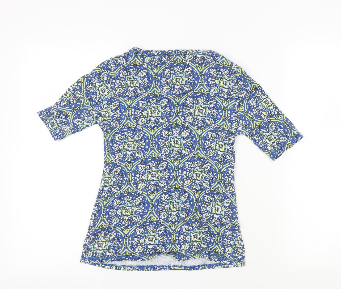 Marks and Spencer Blue Geometric Crew Neck T-Shirt, Size 8